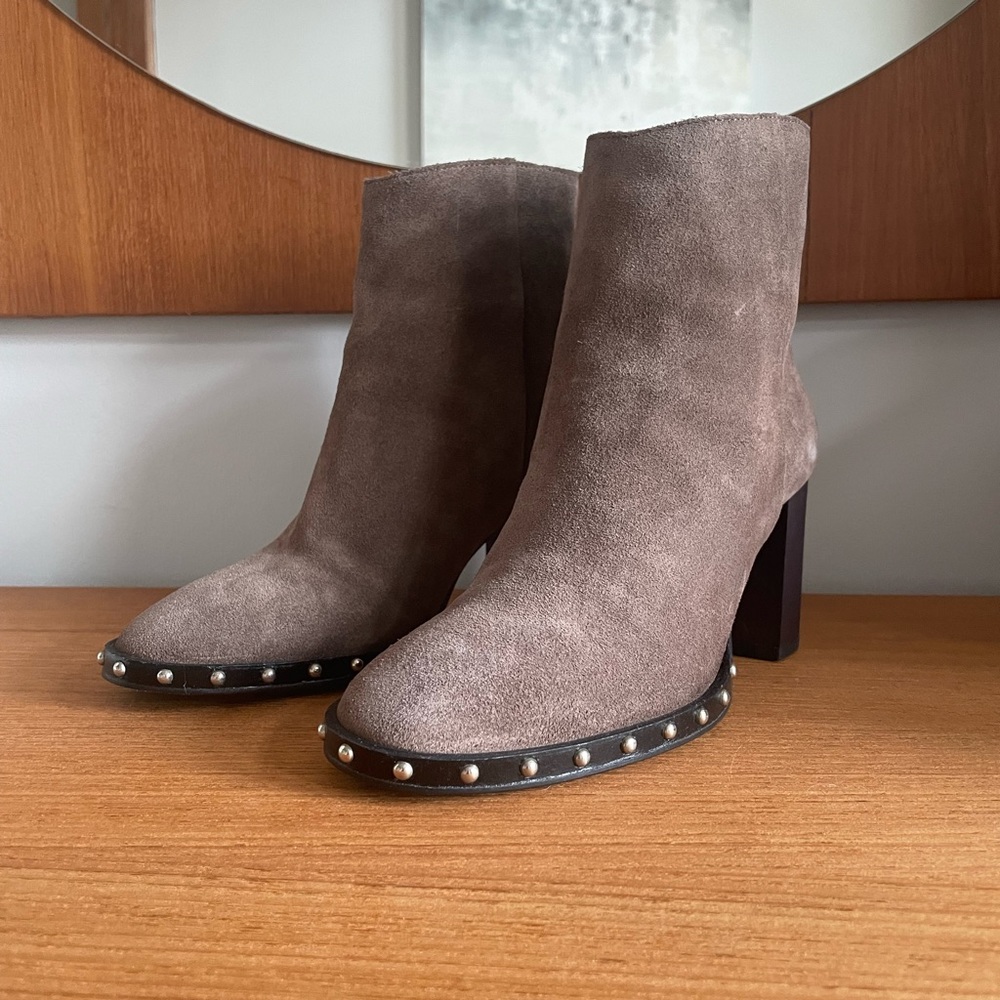 All Saints Inez Ankle Boots in Brown Suede with stud detail.